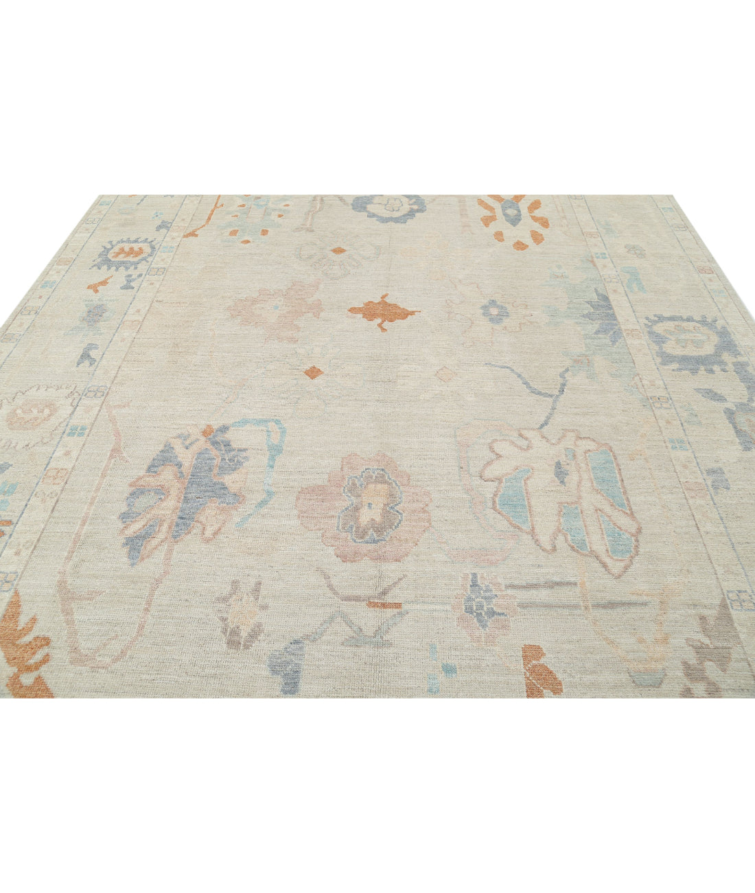 Hand Knotted Oushak Wool Rug - 9'1'' x 12'0'' 9'1'' x 12'0'' (273 X 360) / Beige / Blue