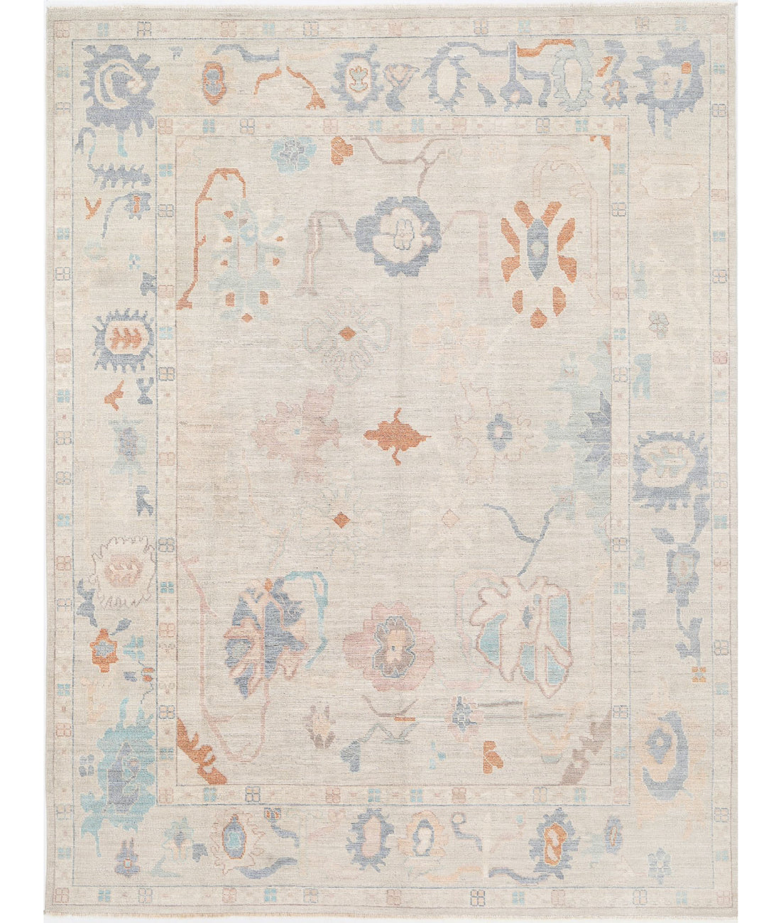 Hand Knotted Oushak Wool Rug - 9'1'' x 12'0''