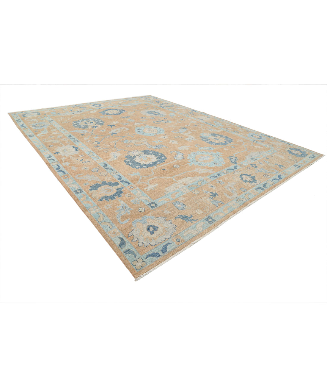 Hand Knotted Oushak Wool Rug - 12'0'' x 15'3'' 12'0'' x 15'3'' (360 X 458) / Tan / Tan