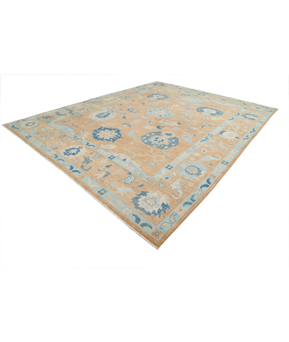 Hand Knotted Oushak Wool Rug - 12'0'' x 15'3'' 12'0'' x 15'3'' (360 X 458) / Tan / Tan