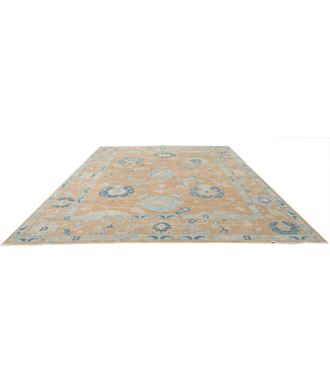 Hand Knotted Oushak Wool Rug - 12'0'' x 15'3'' 12'0'' x 15'3'' (360 X 458) / Tan / Tan