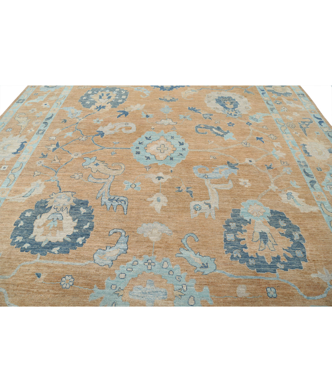 Hand Knotted Oushak Wool Rug - 12'0'' x 15'3'' 12'0'' x 15'3'' (360 X 458) / Tan / Tan