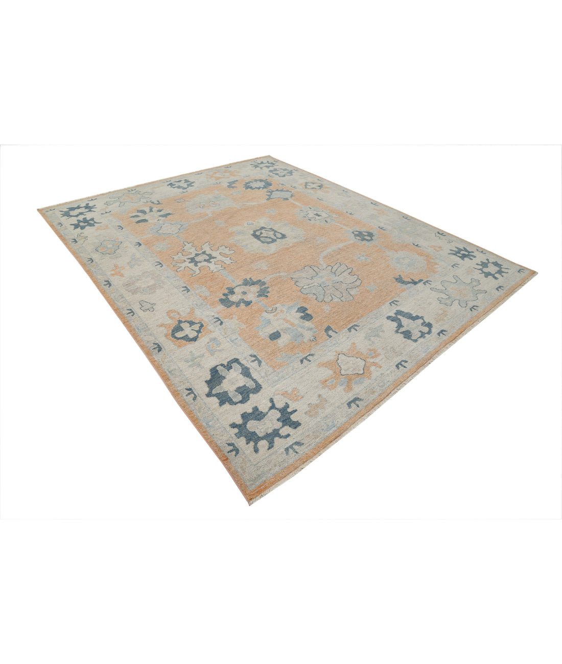 Hand Knotted Oushak Wool Rug - 8'0'' x 9'10'' 8'0'' x 9'10'' (240 X 295) / Peach / Ivory