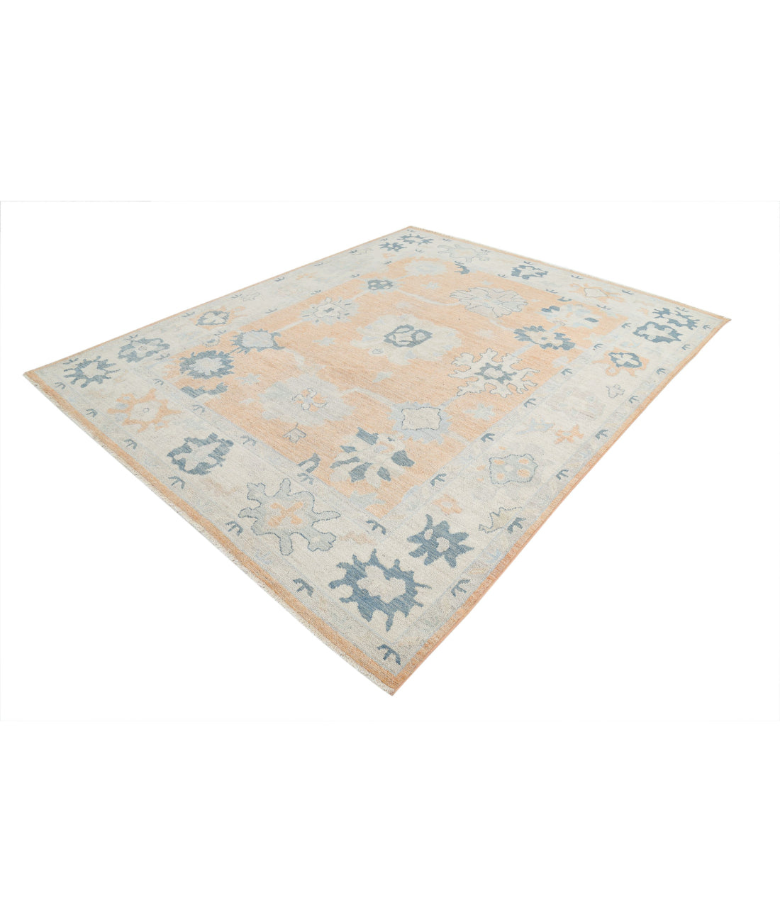 Hand Knotted Oushak Wool Rug - 8'0'' x 9'10'' 8'0'' x 9'10'' (240 X 295) / Peach / Ivory