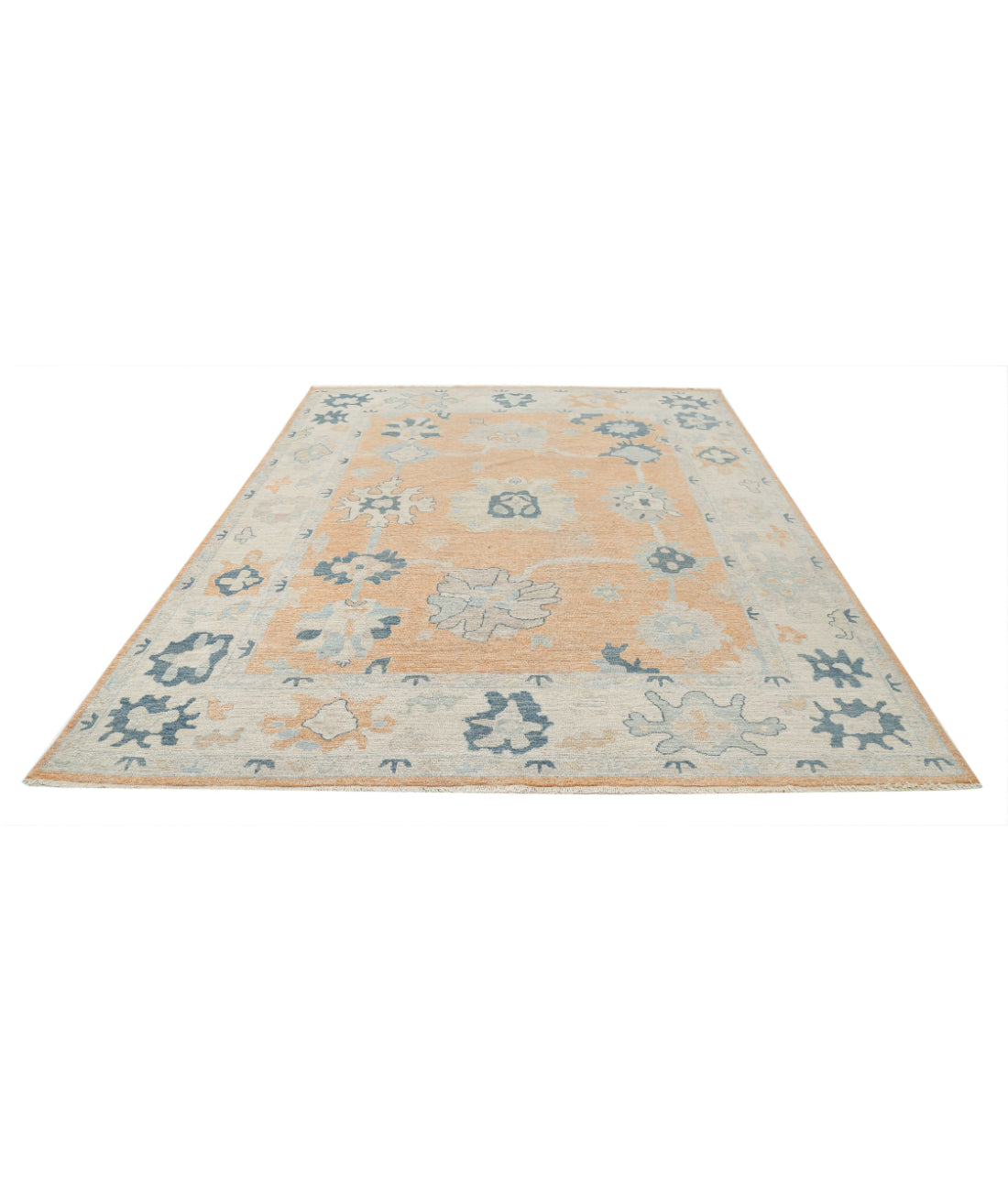Hand Knotted Oushak Wool Rug - 8'0'' x 9'10'' 8'0'' x 9'10'' (240 X 295) / Peach / Ivory
