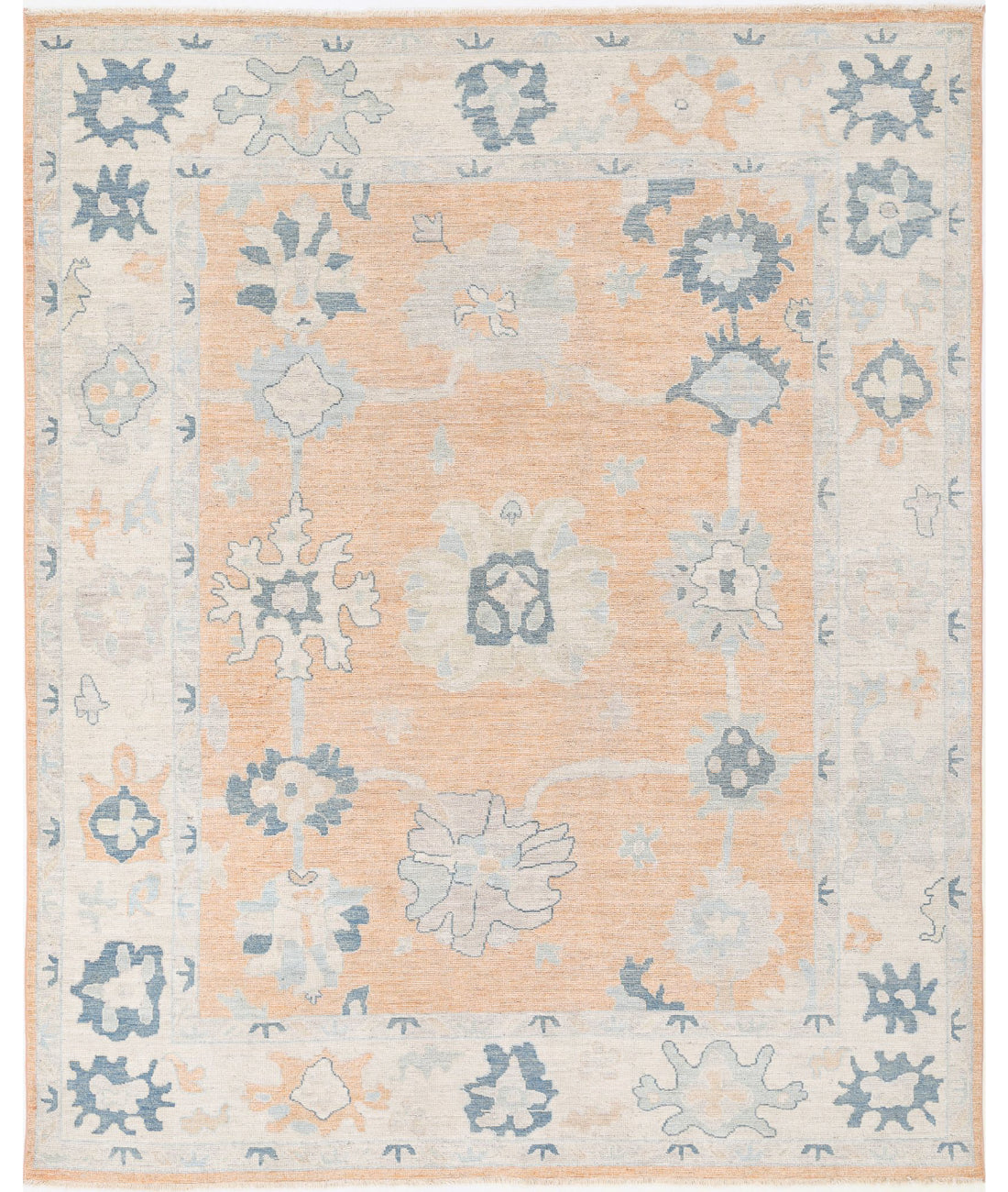 Hand Knotted Oushak Wool Rug - 8'0'' x 9'10'' 8'0'' x 9'10'' (240 X 295) / Peach / Ivory