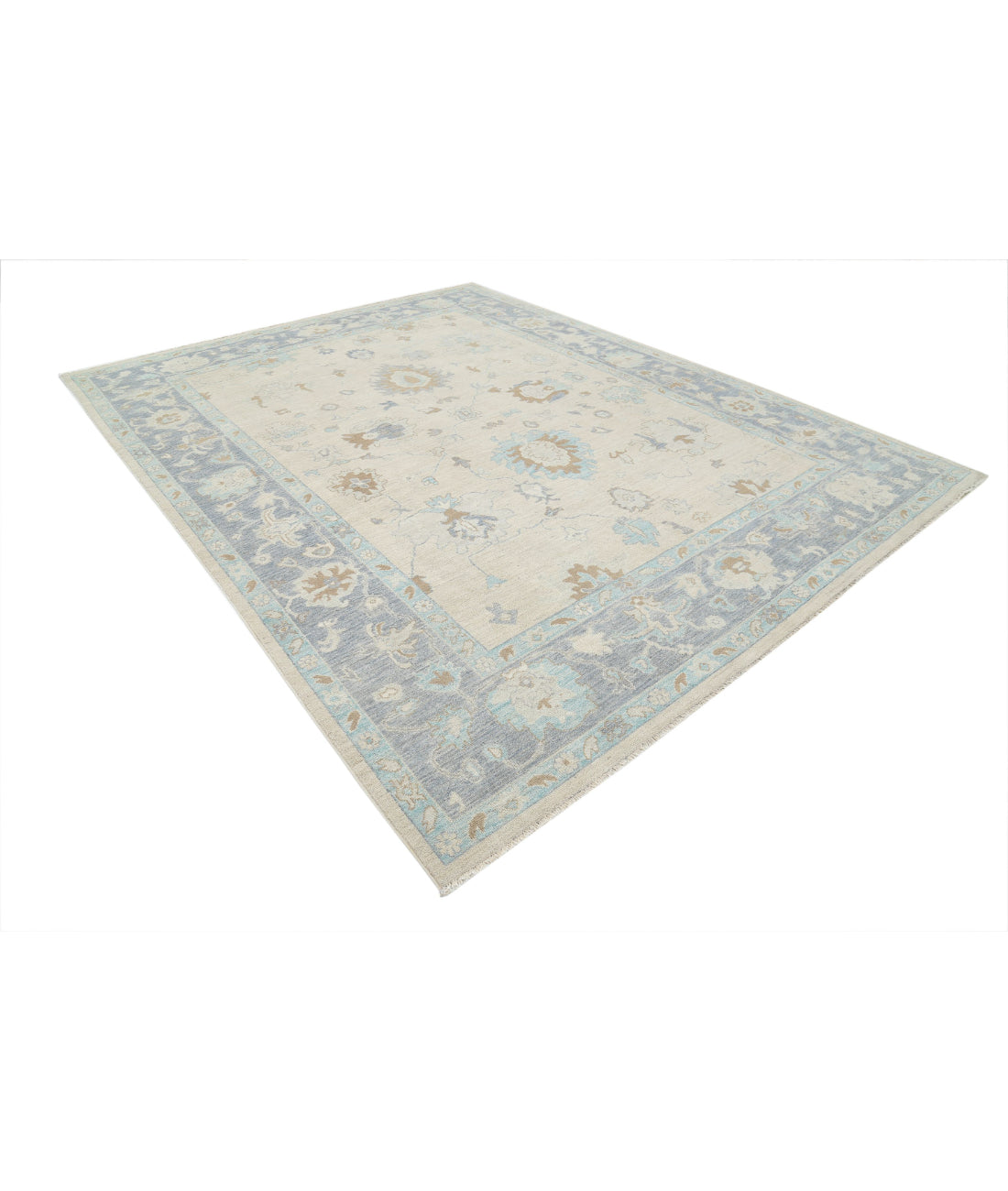 Hand Knotted Oushak Wool Rug - 9'2'' x 11'9'' 9'2'' x 11'9'' (275 X 353) / Ivory / Grey