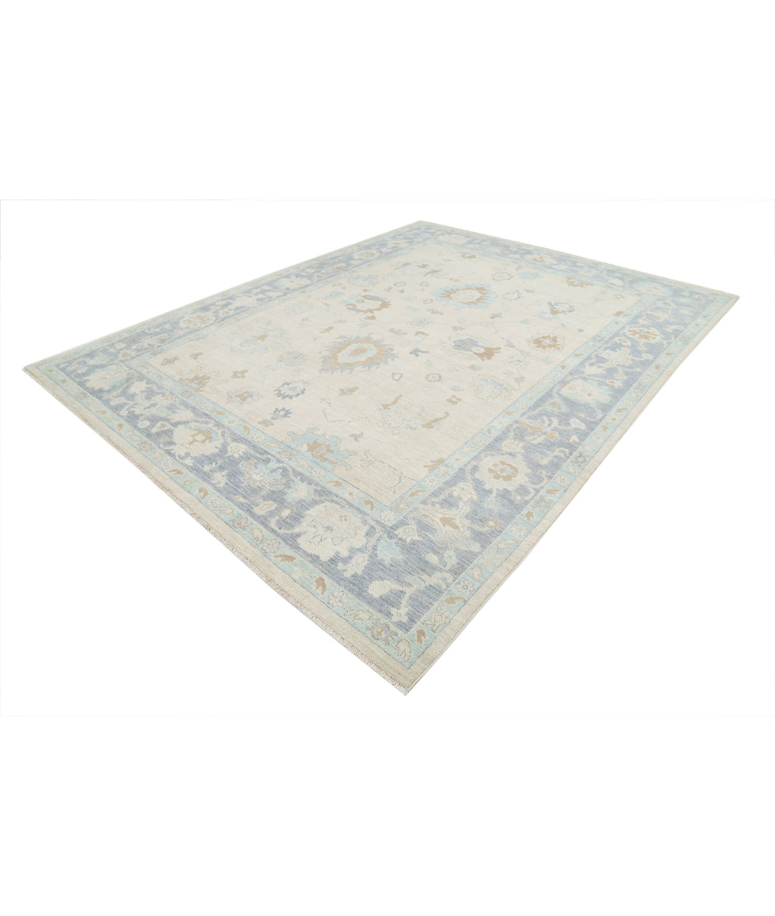 Hand Knotted Oushak Wool Rug - 9'2'' x 11'9'' 9'2'' x 11'9'' (275 X 353) / Ivory / Grey