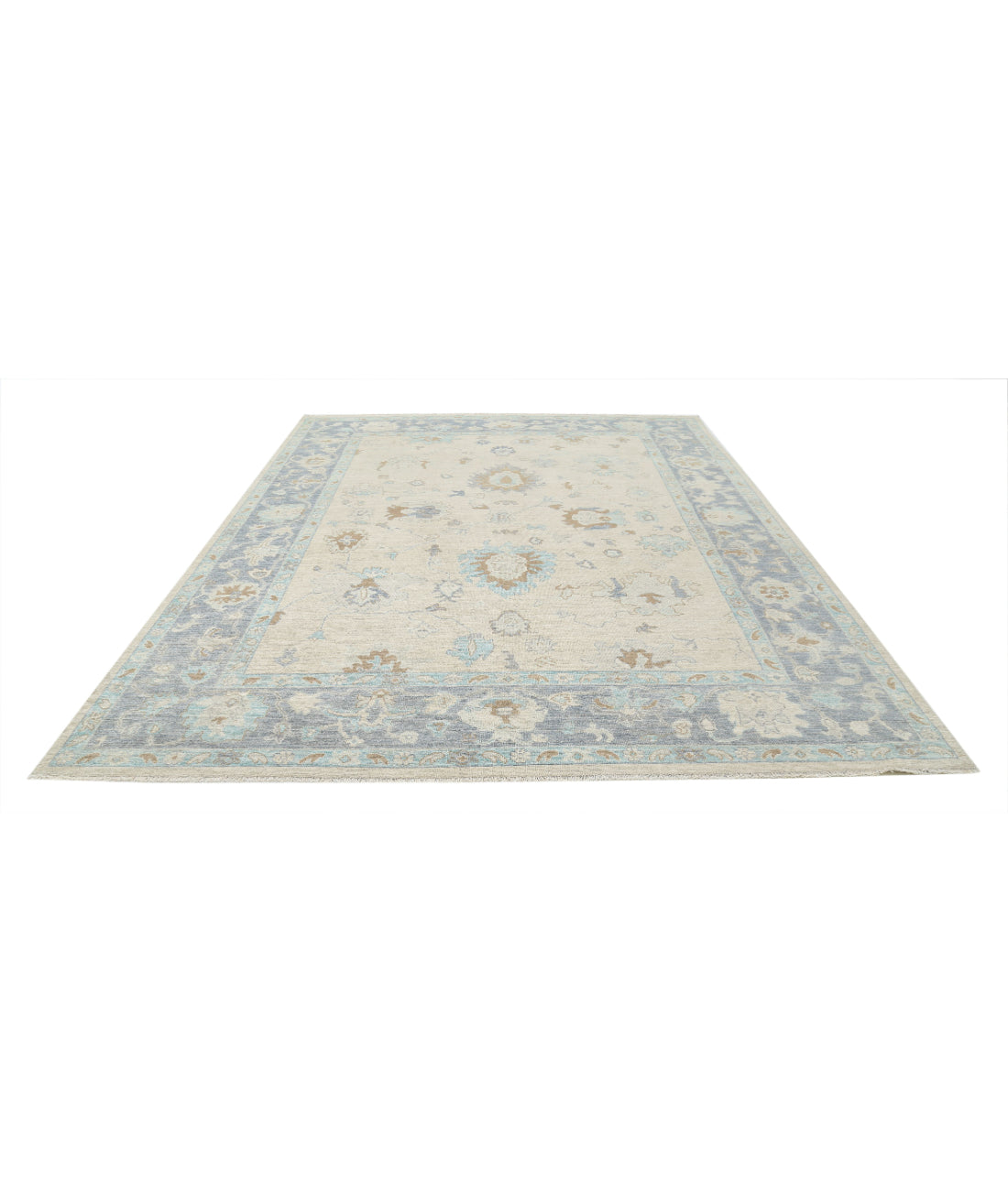 Hand Knotted Oushak Wool Rug - 9'2'' x 11'9'' 9'2'' x 11'9'' (275 X 353) / Ivory / Grey