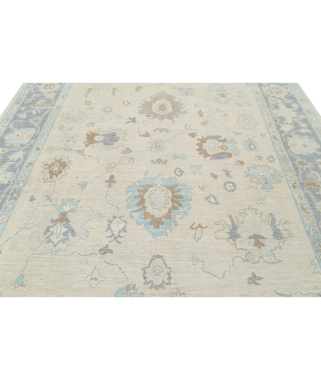 Hand Knotted Oushak Wool Rug - 9'2'' x 11'9'' 9'2'' x 11'9'' (275 X 353) / Ivory / Grey