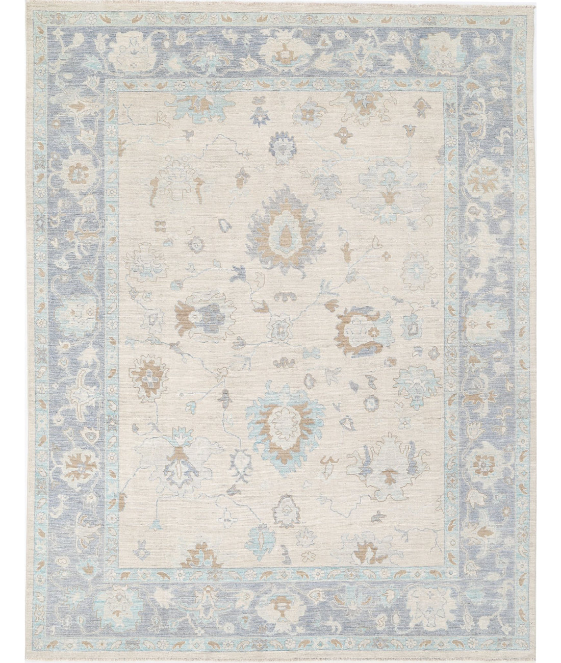 Hand Knotted Oushak Wool Rug - 9&#39;2&#39;&#39; x 11&#39;9&#39;&#39; 9&#39;2&#39;&#39; x 11&#39;9&#39;&#39; (275 X 353) / Ivory / Grey