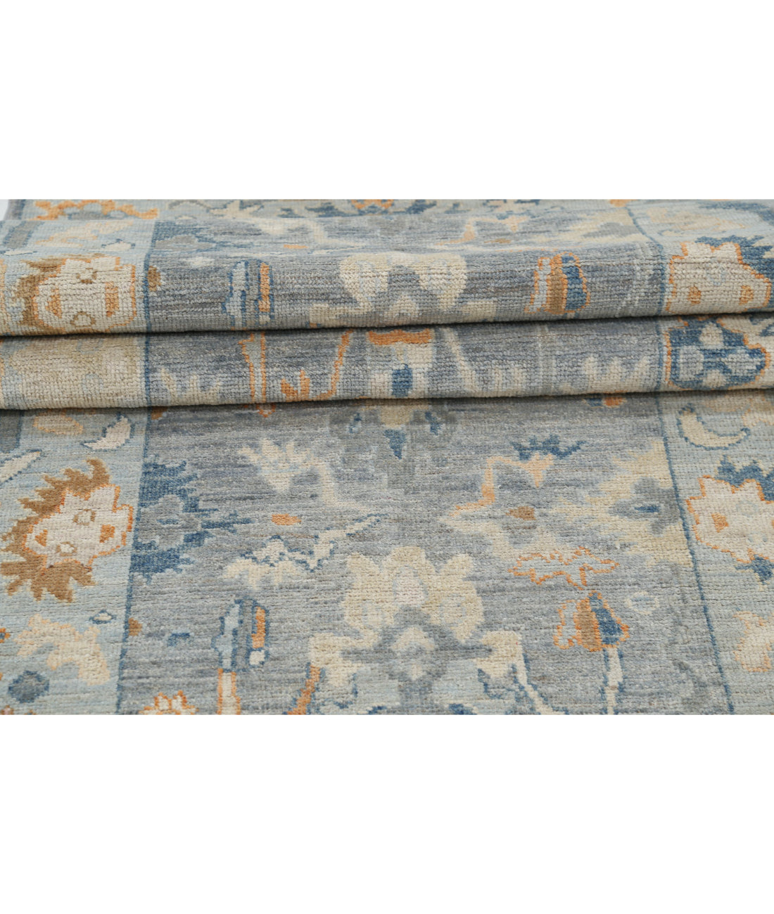 Hand Knotted Oushak Wool Rug - 3'3'' x 12'4'' 3'3'' x 12'4'' (98 X 370) / Grey / Blue