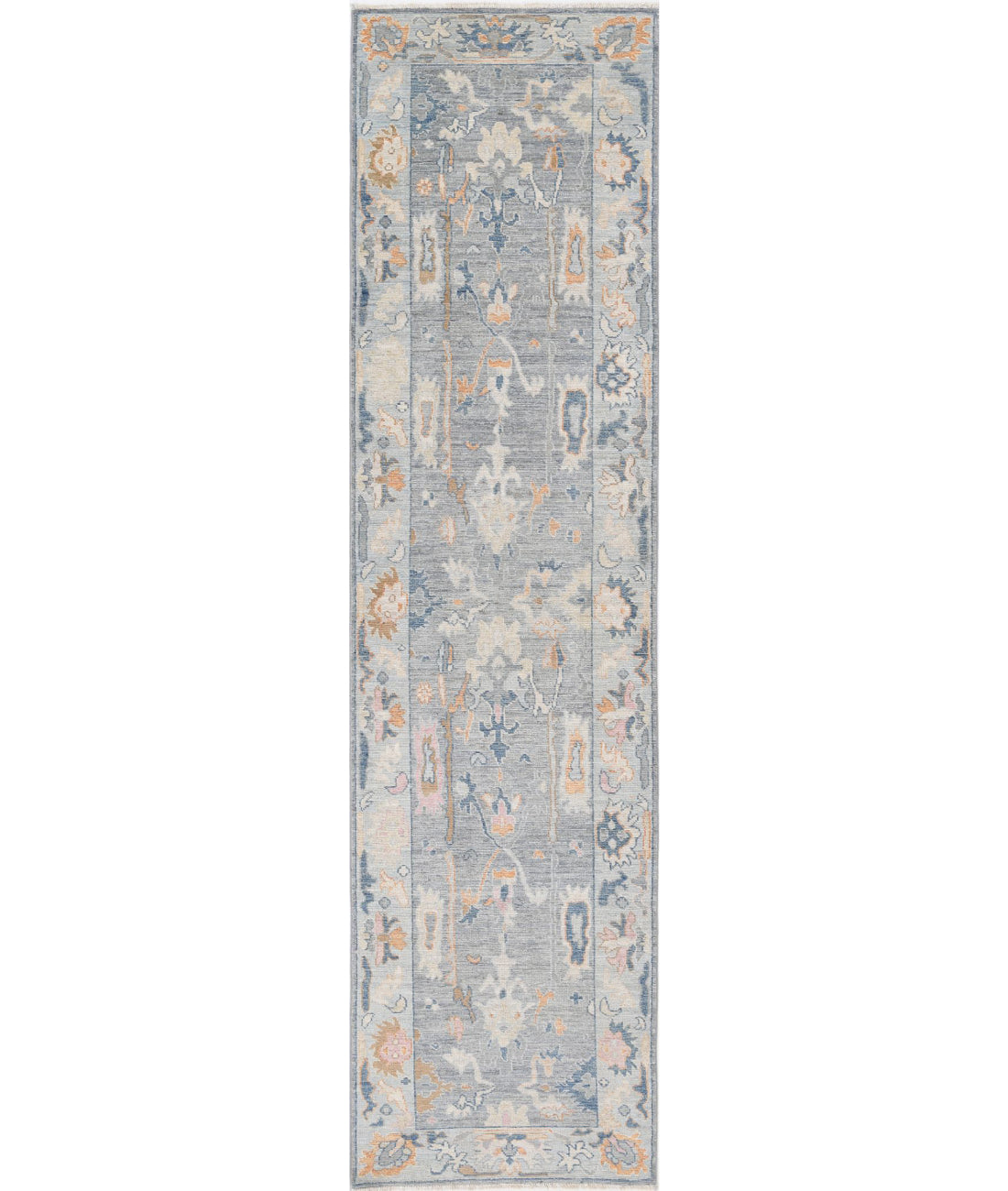 Hand Knotted Oushak Wool Rug - 3&#39;3&#39;&#39; x 12&#39;4&#39;&#39;