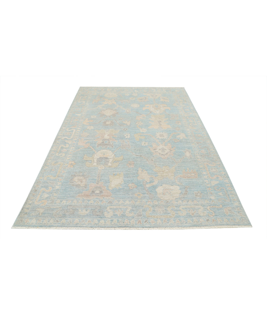 Hand Knotted Oushak Wool Rug - 6'0'' x 8'10'' 6'0'' x 8'10'' (180 X 265) / Green / Ivory