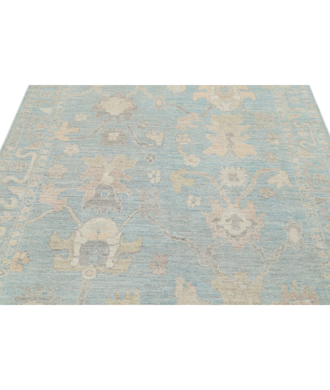 Hand Knotted Oushak Wool Rug - 6'0'' x 8'10'' 6'0'' x 8'10'' (180 X 265) / Green / Ivory