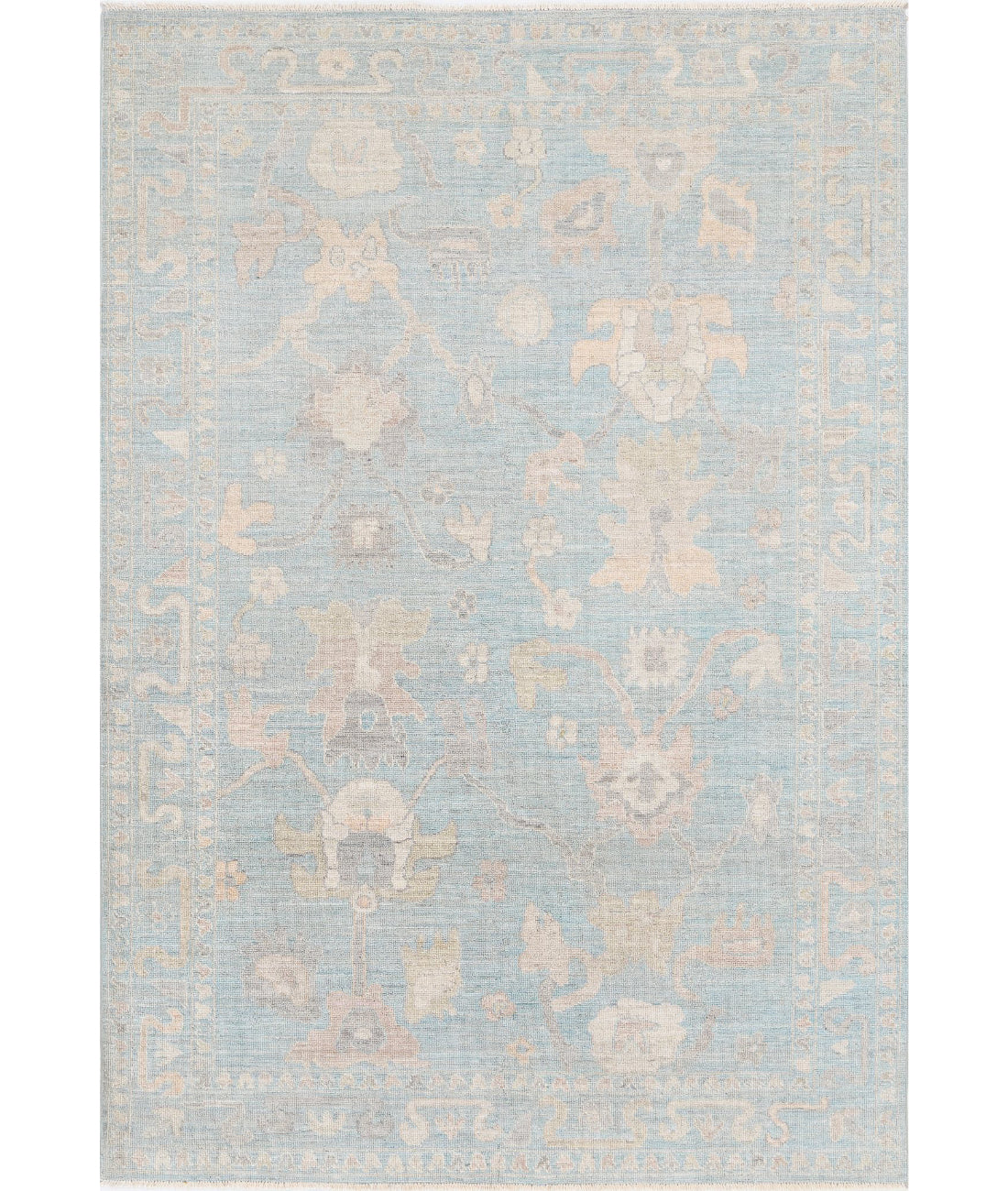 Hand Knotted Oushak Wool Rug - 6'0'' x 8'10''