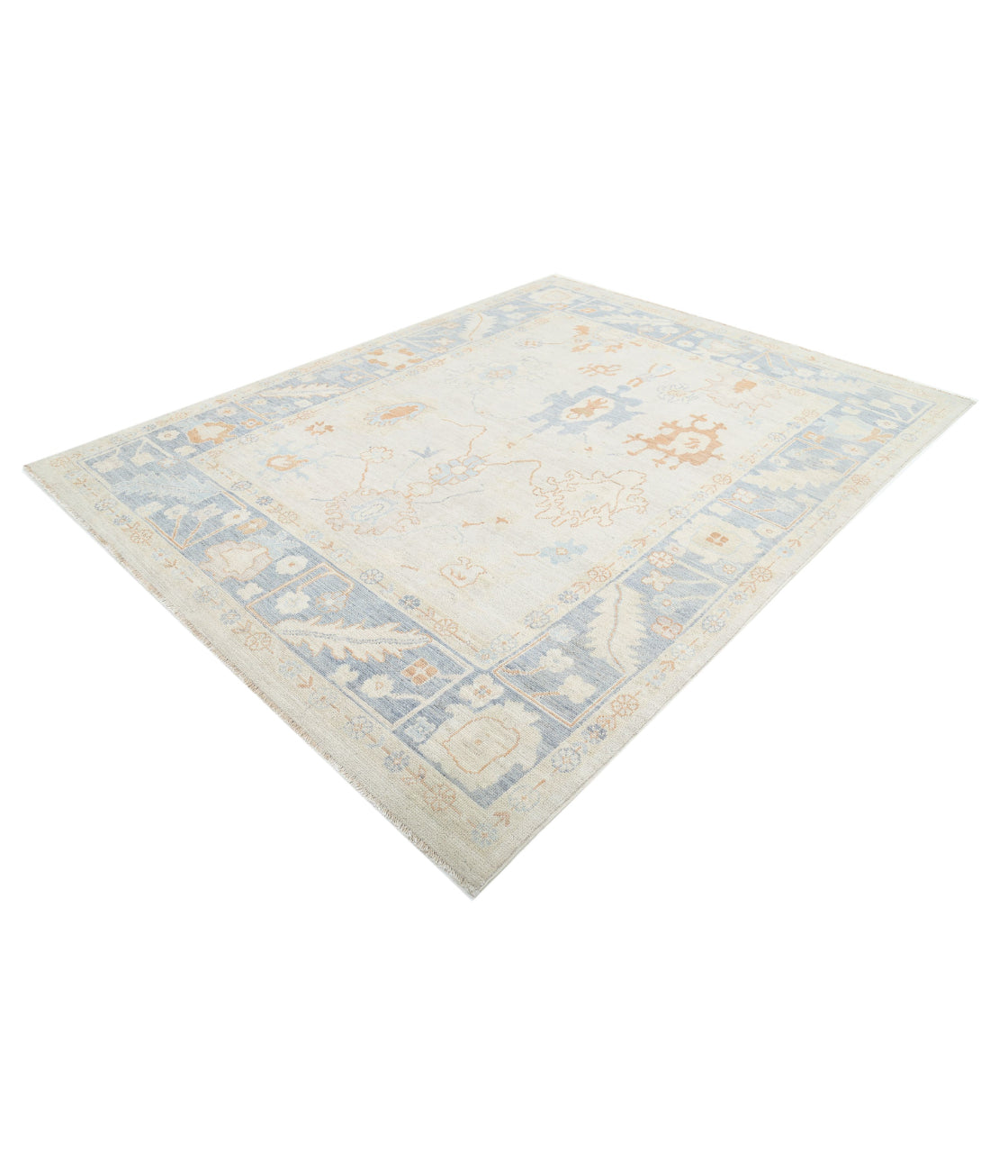 Hand Knotted Oushak Wool Rug - 7'10'' x 10'0'' 7'10'' x 10'0'' (235 X 300) / Ivory / Grey