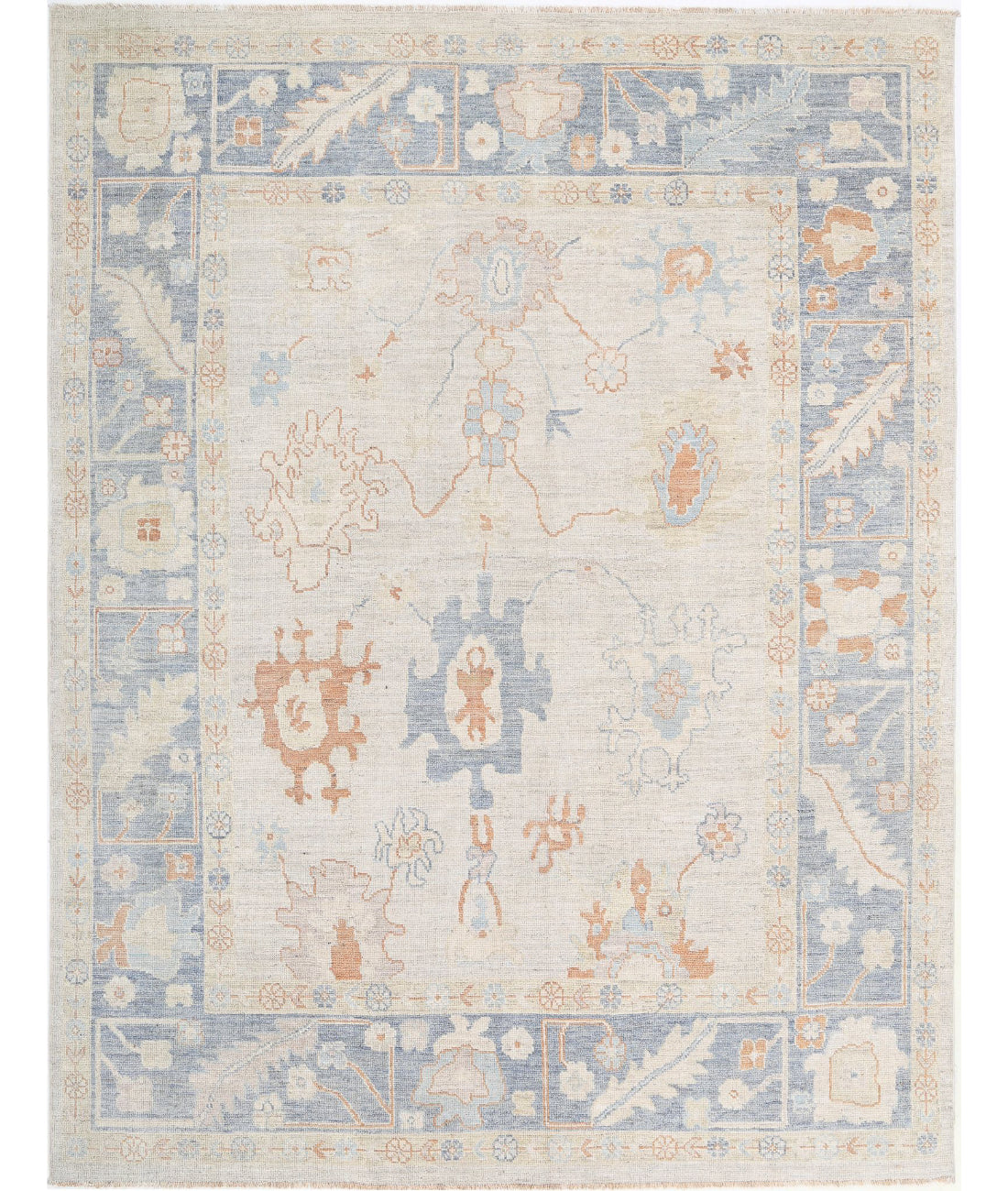 Hand Knotted Oushak Wool Rug - 7&#39;10&#39;&#39; x 10&#39;0&#39;&#39; 7&#39;10&#39;&#39; x 10&#39;0&#39;&#39; (235 X 300) / Ivory / Grey