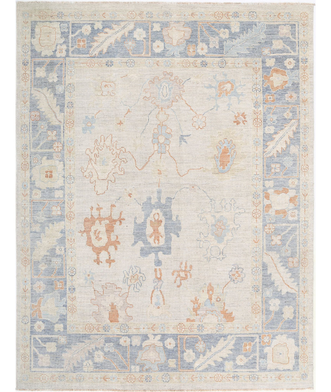 Hand Knotted Oushak Wool Rug - 7'10'' x 10'0''