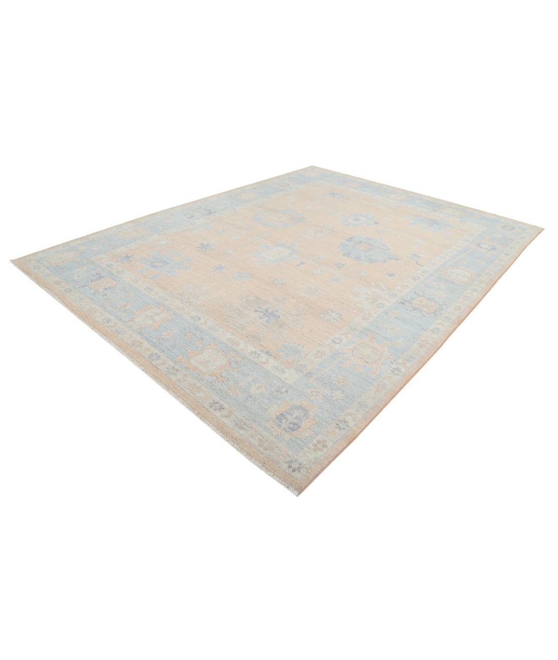 Hand Knotted Oushak Wool Rug - 9'2'' x 12'1'' 9'2'' x 12'1'' (275 X 363) / Peach / Blue