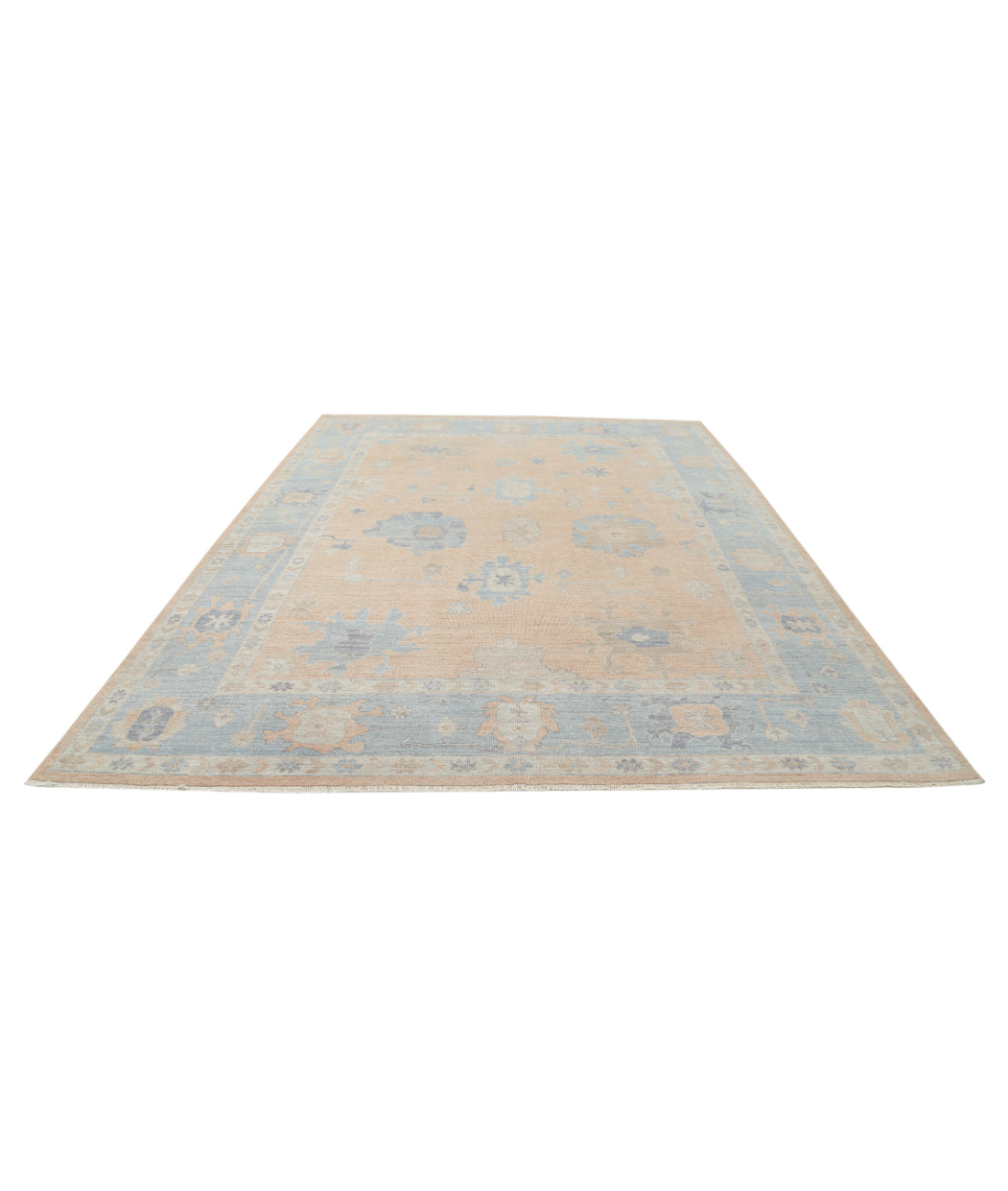 Hand Knotted Oushak Wool Rug - 9'2'' x 12'1'' 9'2'' x 12'1'' (275 X 363) / Peach / Blue