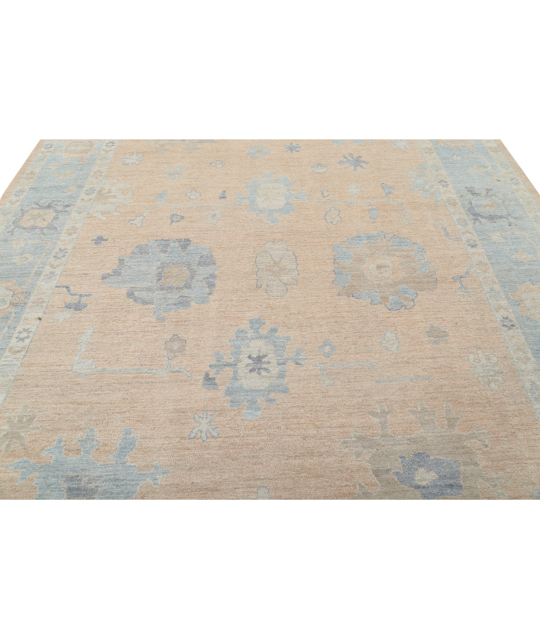 Hand Knotted Oushak Wool Rug - 9'2'' x 12'1'' 9'2'' x 12'1'' (275 X 363) / Peach / Blue