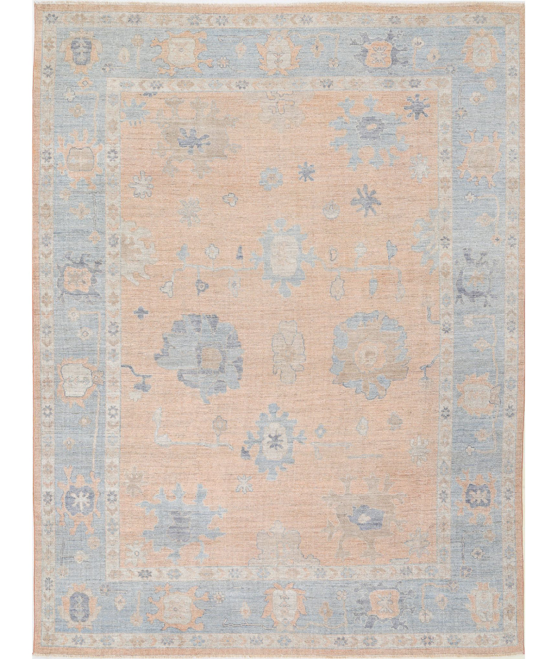 Hand Knotted Oushak Wool Rug - 9&#39;2&#39;&#39; x 12&#39;1&#39;&#39; 9&#39;2&#39;&#39; x 12&#39;1&#39;&#39; (275 X 363) / Peach / Blue