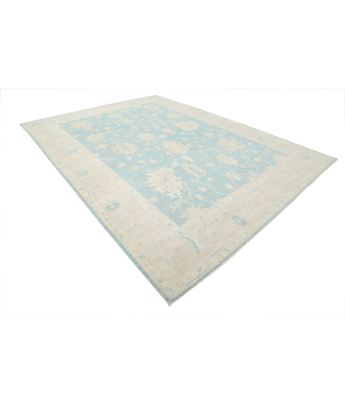 Hand Knotted Oushak Wool Rug - 9'8'' x 13'2'' 9'8'' x 13'2'' (290 X 395) / Green / Taupe