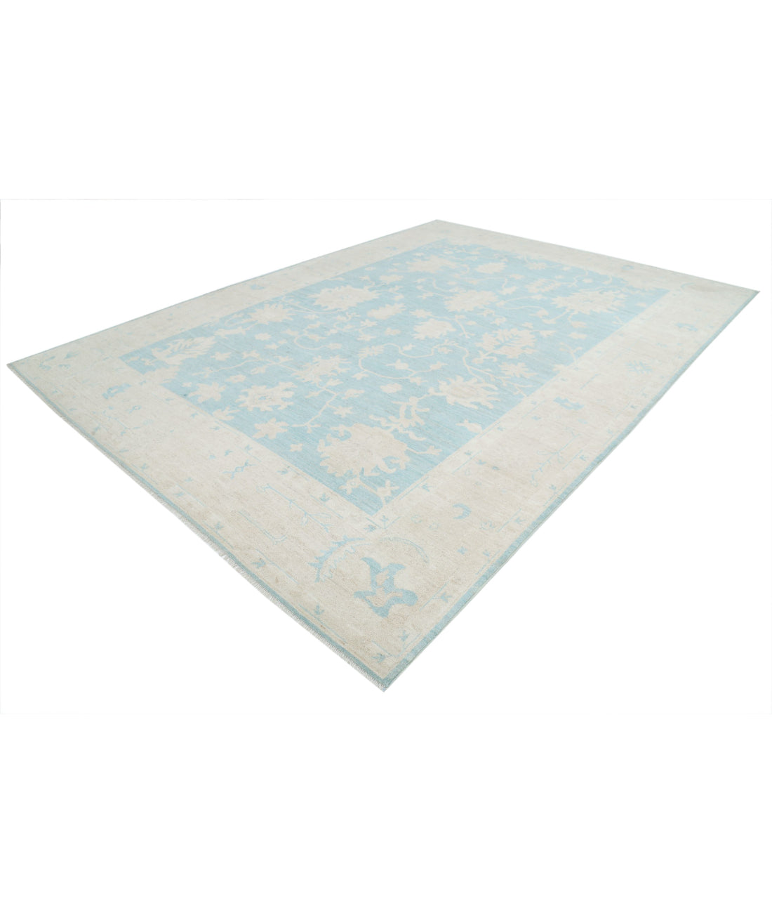 Hand Knotted Oushak Wool Rug - 9'8'' x 13'2'' 9'8'' x 13'2'' (290 X 395) / Green / Taupe