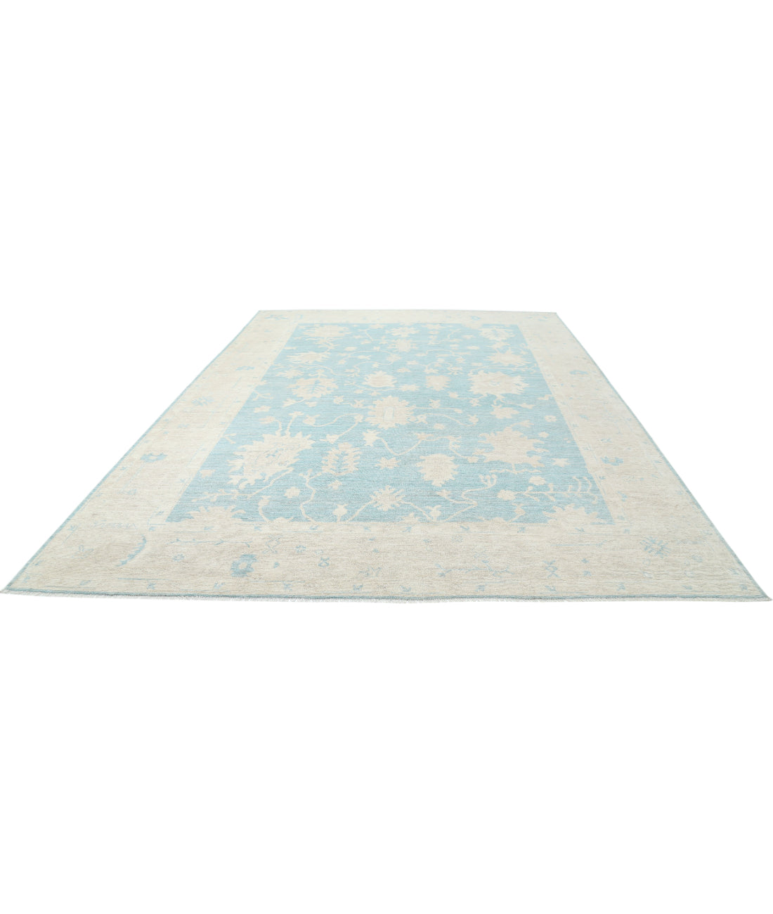 Hand Knotted Oushak Wool Rug - 9'8'' x 13'2'' 9'8'' x 13'2'' (290 X 395) / Green / Taupe