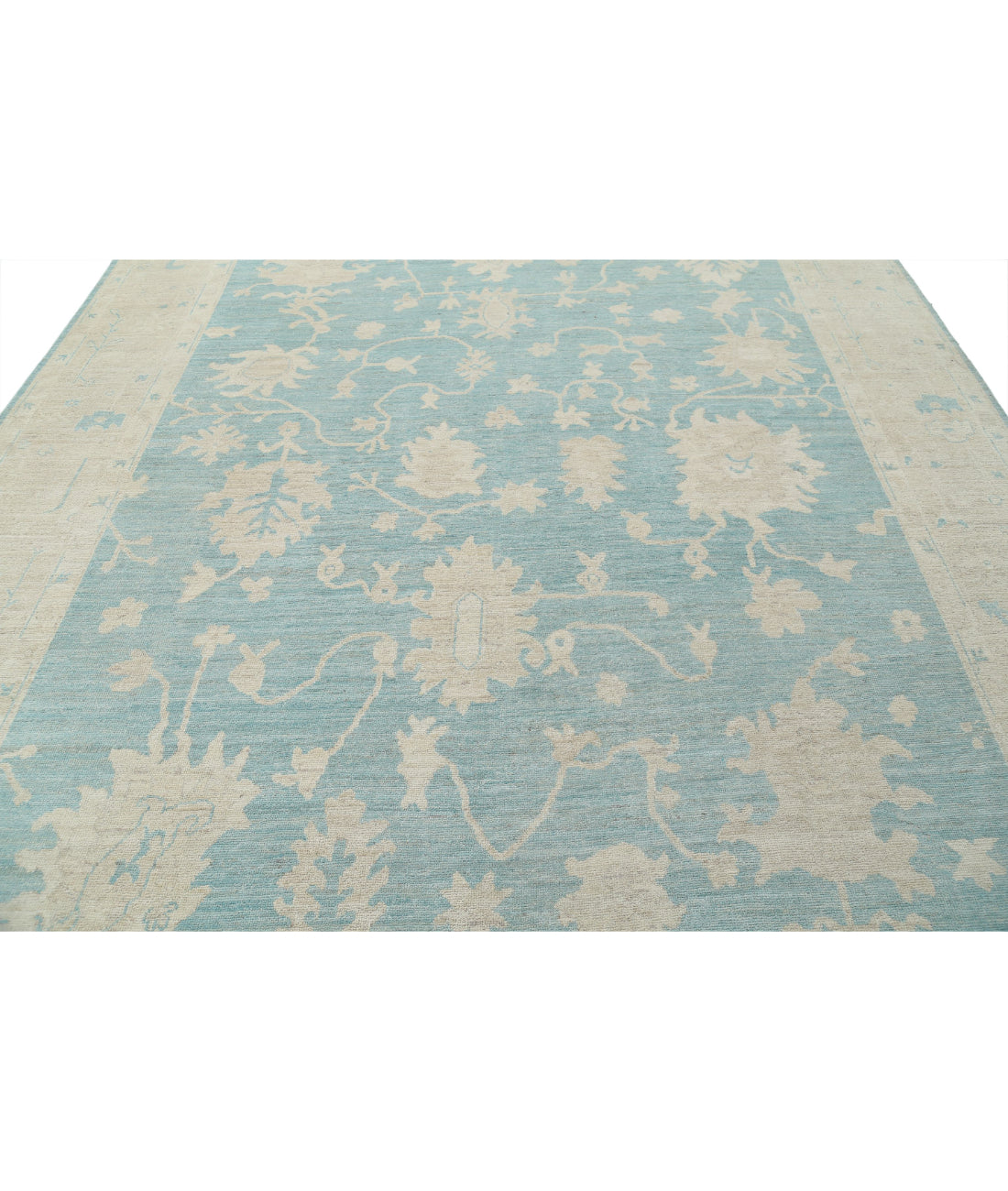 Hand Knotted Oushak Wool Rug - 9'8'' x 13'2'' 9'8'' x 13'2'' (290 X 395) / Green / Taupe