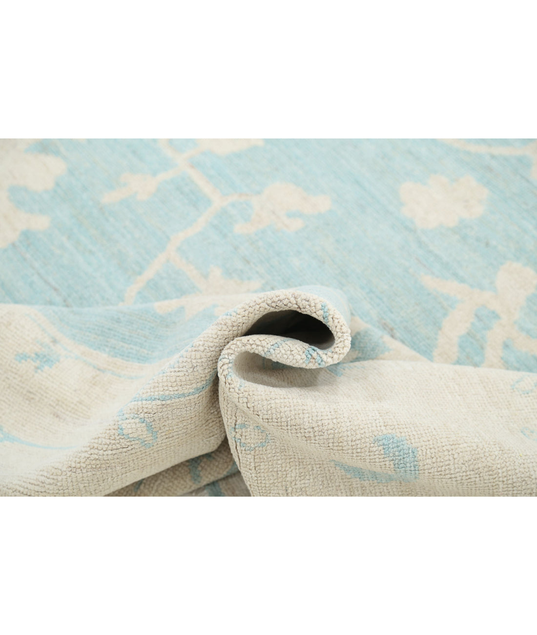 Hand Knotted Oushak Wool Rug - 9'8'' x 13'2'' 9'8'' x 13'2'' (290 X 395) / Green / Taupe