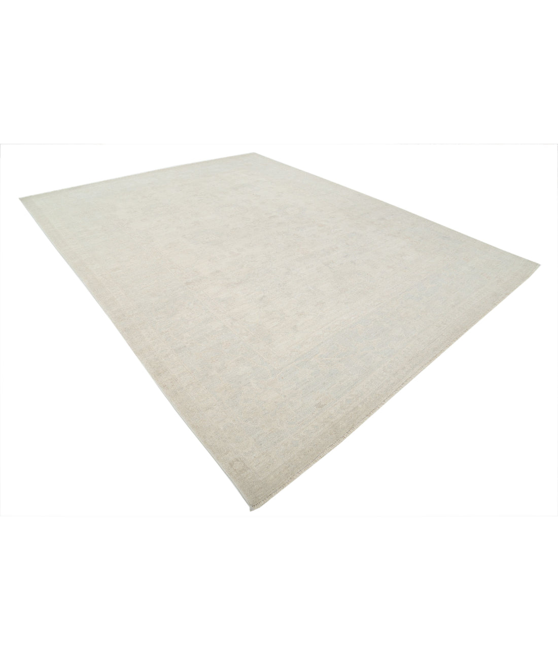 Hand Knotted Oushak Wool Rug - 9'3'' x 12'2'' 9'3'' x 12'2'' (278 X 365) / Ivory / Grey