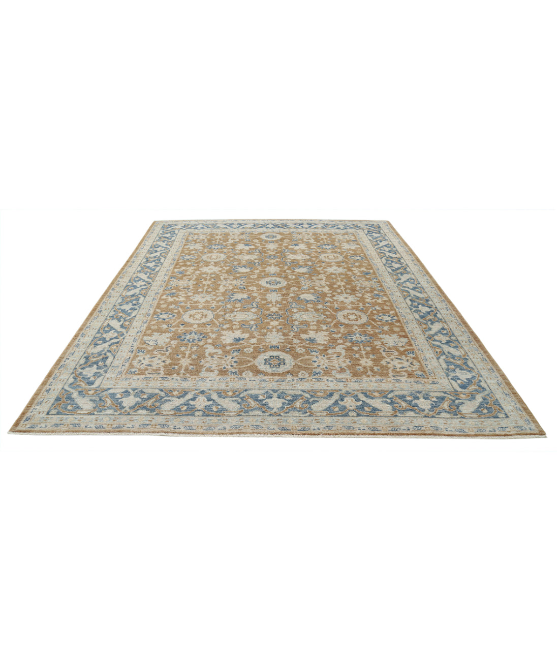 Hand Knotted Oushak Wool Rug - 8'8'' x 10'4'' 8'8'' x 10'4'' (260 X 310) / Brown / Blue