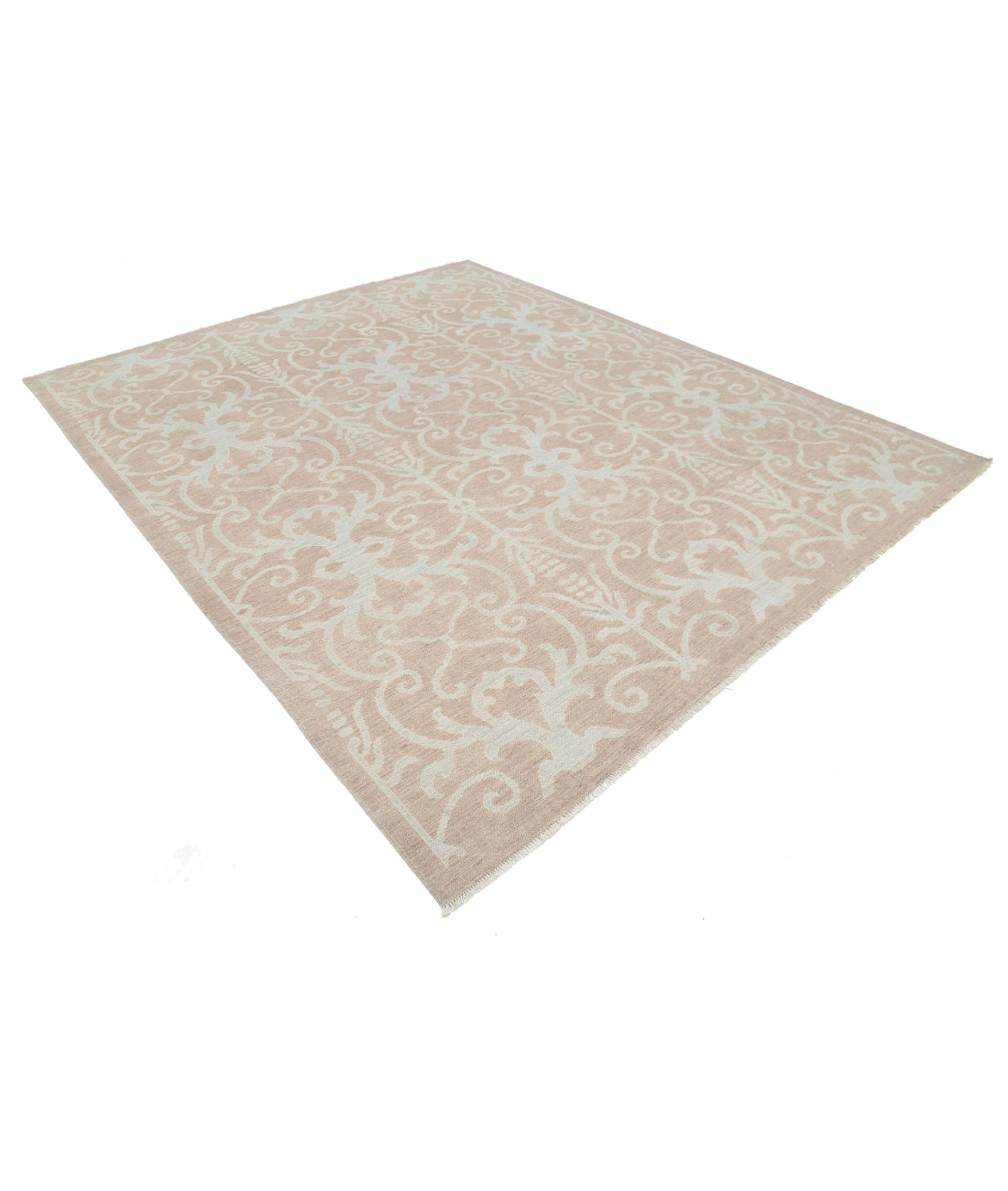 Hand Knotted Oushak Wool Rug - 8'1'' x 9'9'' 8'1'' x 9'9'' (243 X 293) / Taupe / Blue