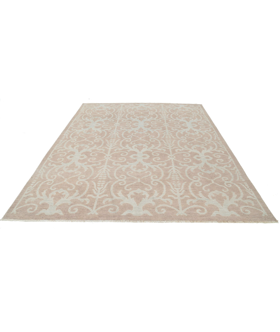 Hand Knotted Oushak Wool Rug - 8'1'' x 9'9'' 8'1'' x 9'9'' (243 X 293) / Taupe / Blue