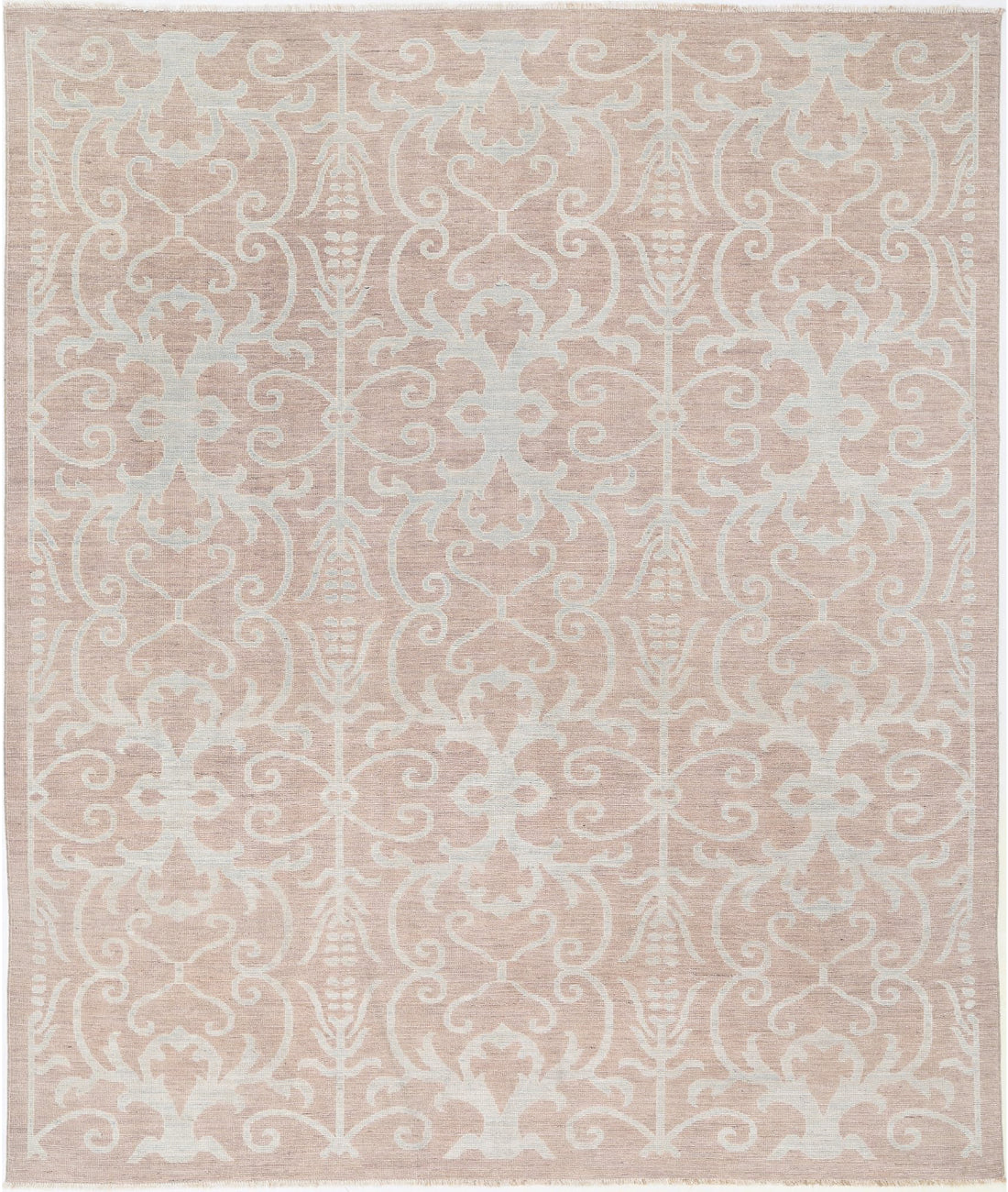 Hand Knotted Oushak Wool Rug - 8'1'' x 9'9'' 8'1'' x 9'9'' (243 X 293) / Taupe / Blue
