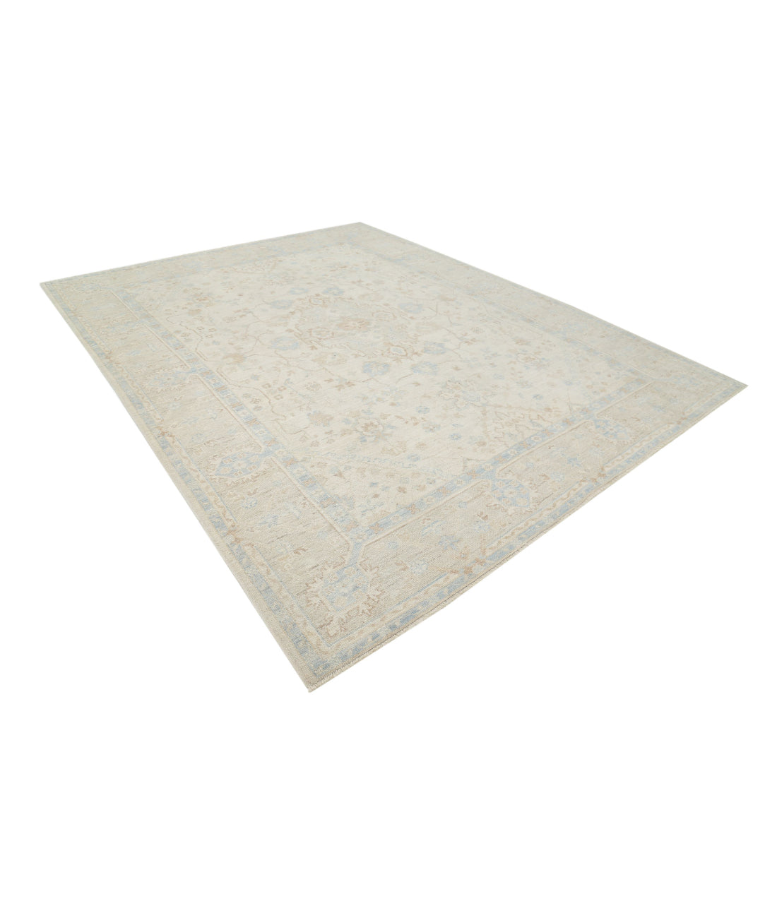 Hand Knotted Oushak Wool Rug - 9'4'' x 11'10'' 9'4'' x 11'10'' (280 X 355) / Ivory / Grey