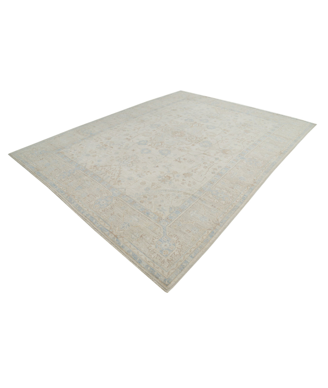 Hand Knotted Oushak Wool Rug - 9'4'' x 11'10'' 9'4'' x 11'10'' (280 X 355) / Ivory / Grey
