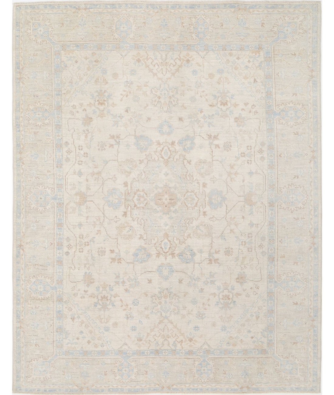 Hand Knotted Oushak Wool Rug - 9&#39;4&#39;&#39; x 11&#39;10&#39;&#39; 9&#39;4&#39;&#39; x 11&#39;10&#39;&#39; (280 X 355) / Ivory / Grey