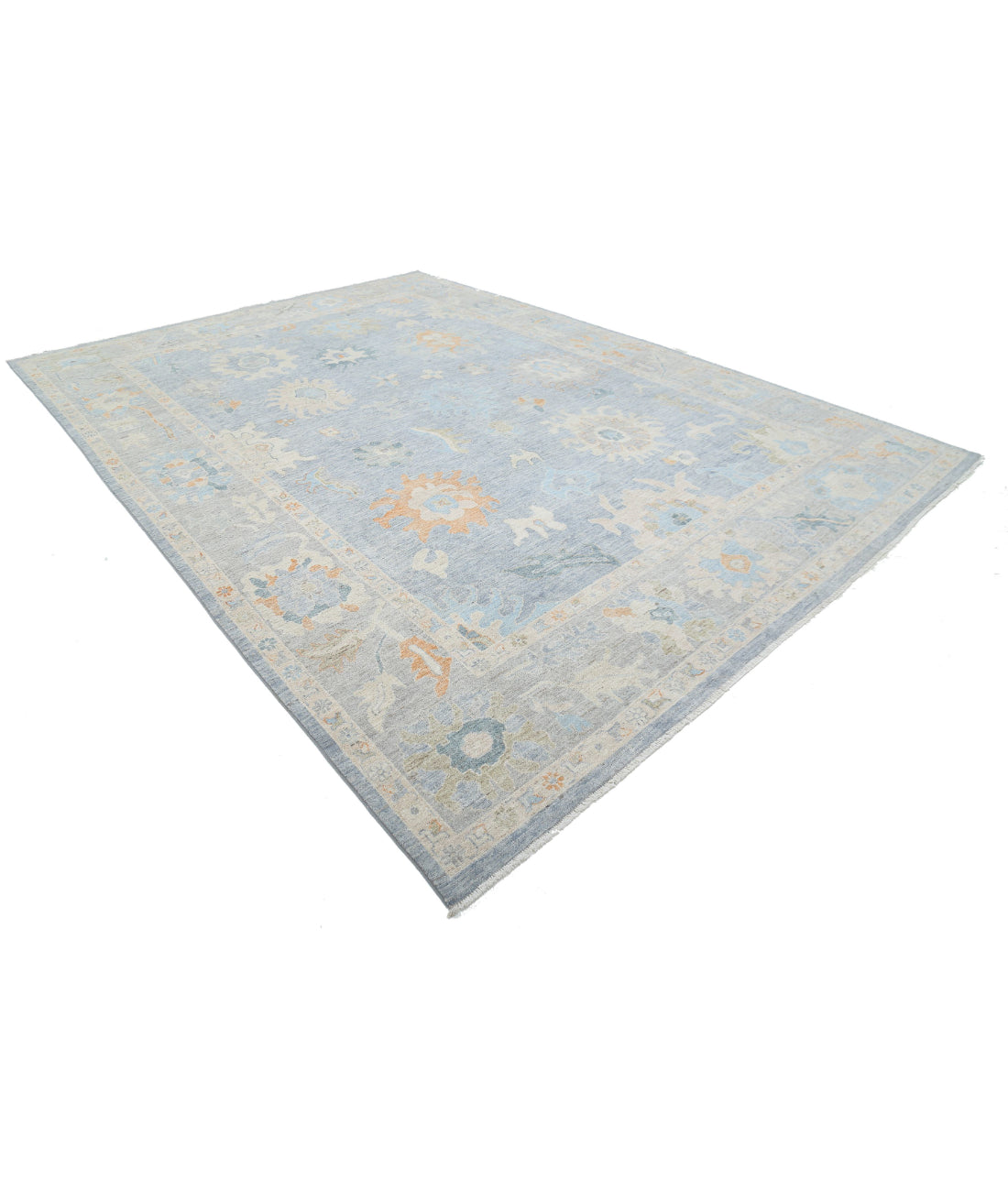 Hand Knotted Oushak Wool Rug - 10'0'' x 13'11'' 10'0'' x 13'11'' (300 X 418) / Blue / Grey