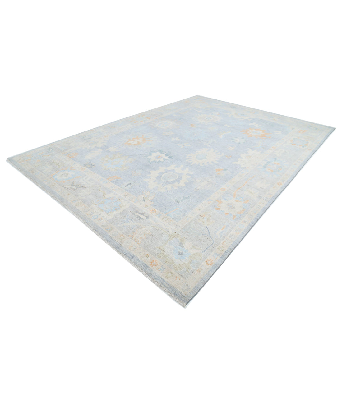 Hand Knotted Oushak Wool Rug - 10'0'' x 13'11'' 10'0'' x 13'11'' (300 X 418) / Blue / Grey