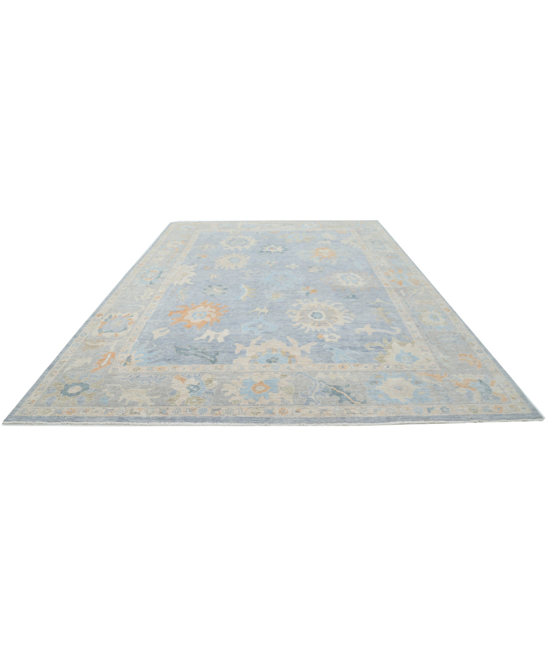 Hand Knotted Oushak Wool Rug - 10'0'' x 13'11'' 10'0'' x 13'11'' (300 X 418) / Blue / Grey