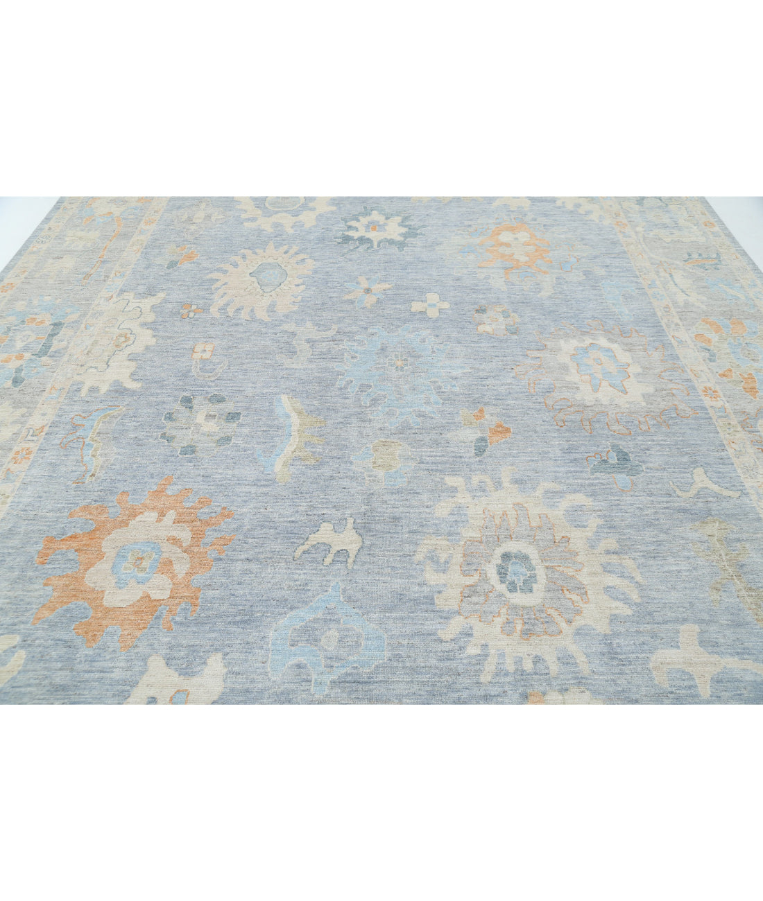 Hand Knotted Oushak Wool Rug - 10'0'' x 13'11'' 10'0'' x 13'11'' (300 X 418) / Blue / Grey