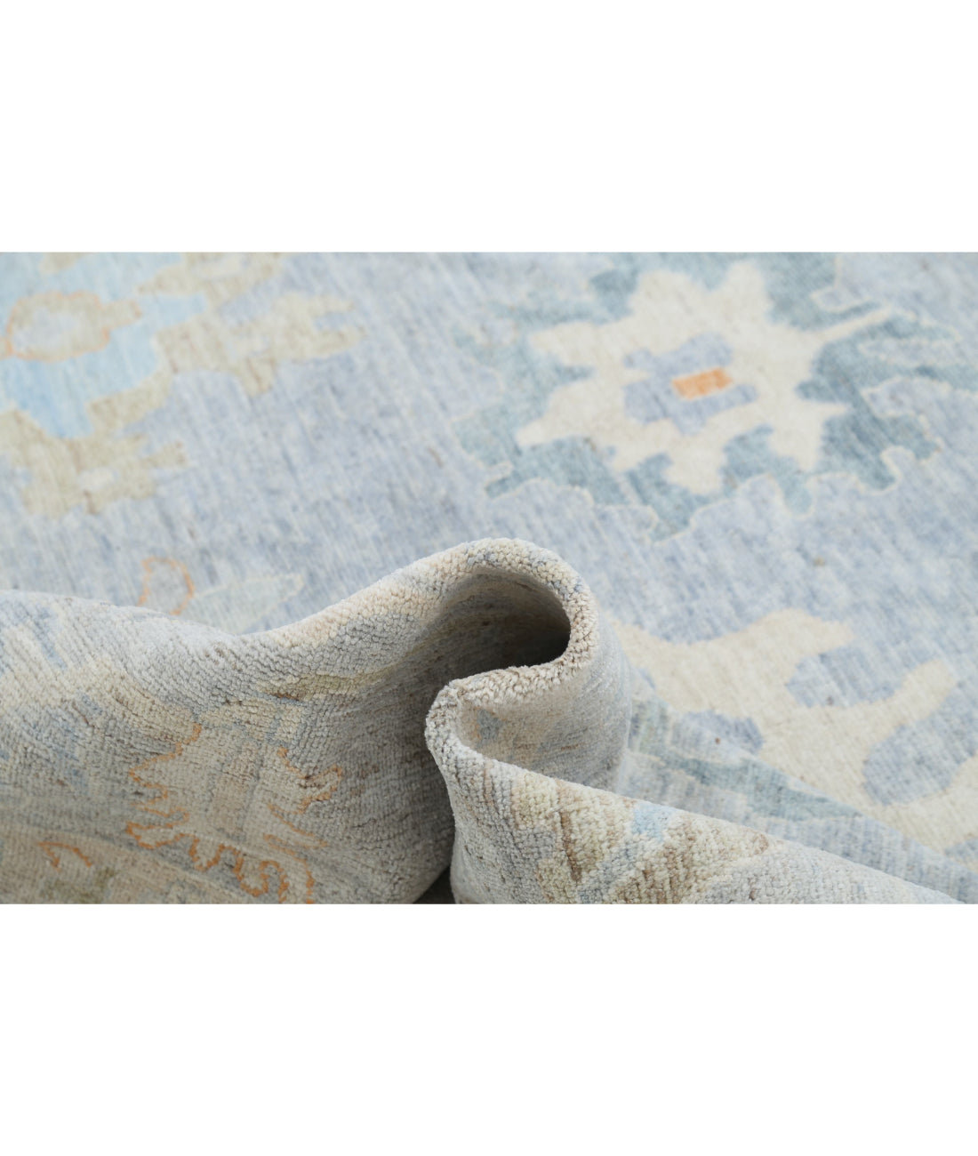 Hand Knotted Oushak Wool Rug - 10'0'' x 13'11'' 10'0'' x 13'11'' (300 X 418) / Blue / Grey