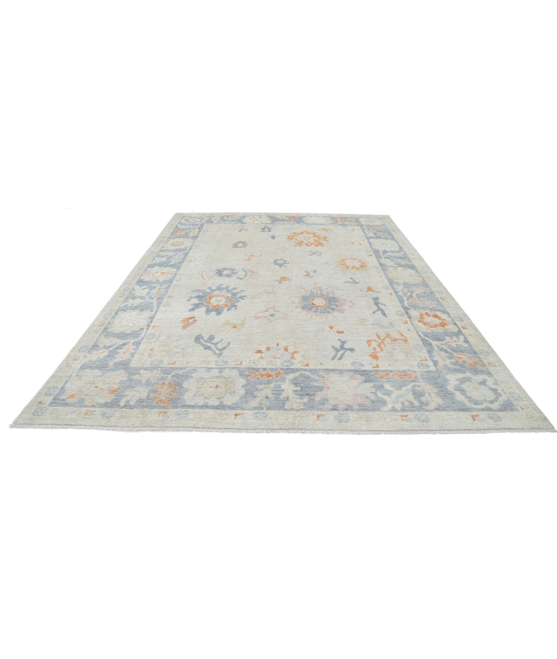 Hand Knotted Oushak Wool Rug - 8'11'' x 12'4'' 8'11'' x 12'4'' (268 X 370) / Beige / Grey