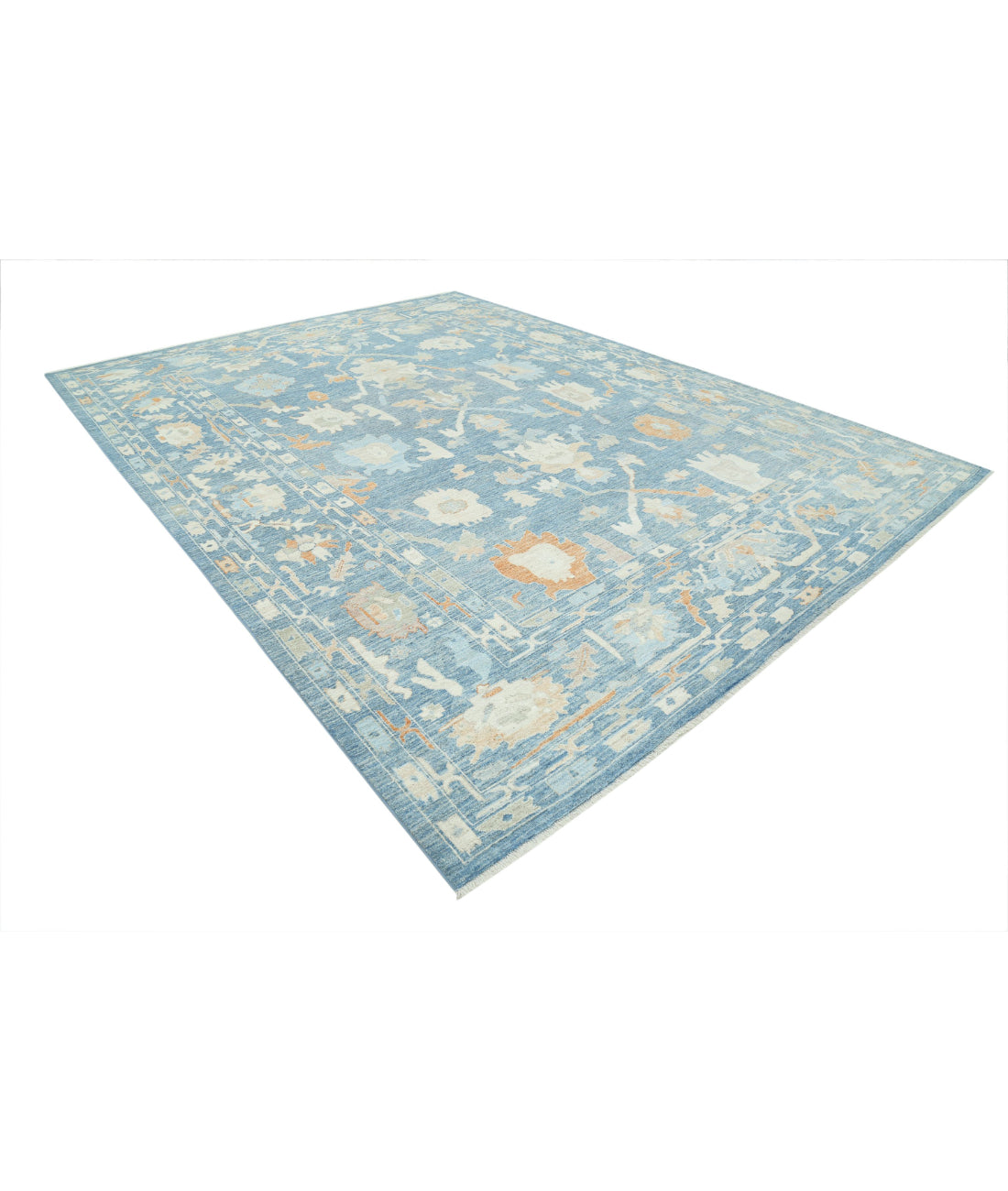 Hand Knotted Oushak Wool Rug - 10'4'' x 13'9'' 10'4'' x 13'9'' (310 X 413) / Blue / Ivory