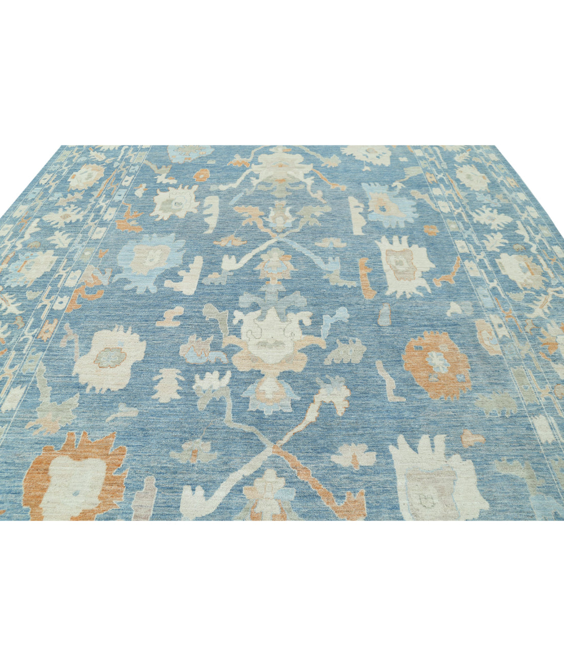 Hand Knotted Oushak Wool Rug - 10'4'' x 13'9'' 10'4'' x 13'9'' (310 X 413) / Blue / Ivory