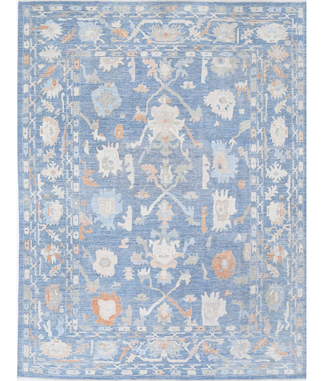 Hand Knotted Oushak Wool Rug - 10'4'' x 13'9'' 10'4'' x 13'9'' (310 X 413) / Blue / Ivory