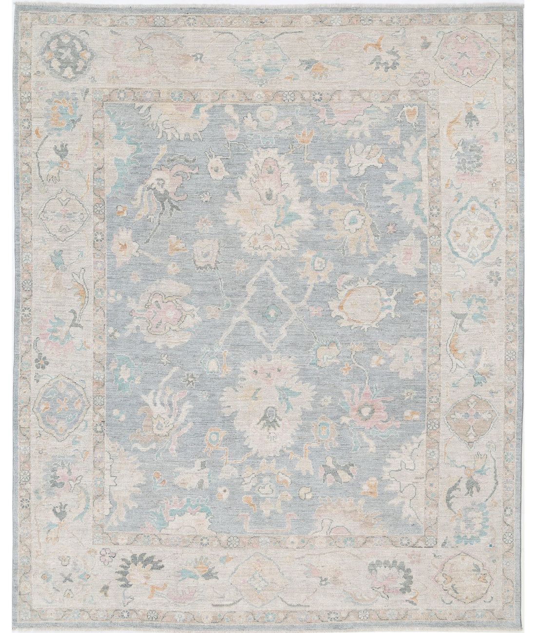 Hand Knotted Oushak Wool Rug - 7'9'' x 9'5'' 7'9'' x 9'5'' (233 X 283) / Grey / Silver
